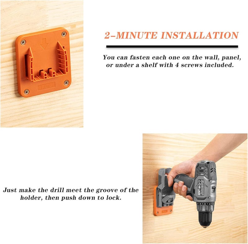 Crivnhar Tool Drill Mount Holder Compatible for RIDGID 18V Li-ion Drills, Heavy Duty ABS Tools Wall Dock Hanger for Garage, Workshop, Work Truck, 20 Screws, 5 Packs (No Tool) - Image 4
